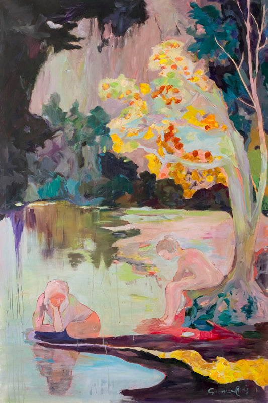 Soundless, green, yellow, pink Original Painting by Summer Jiang