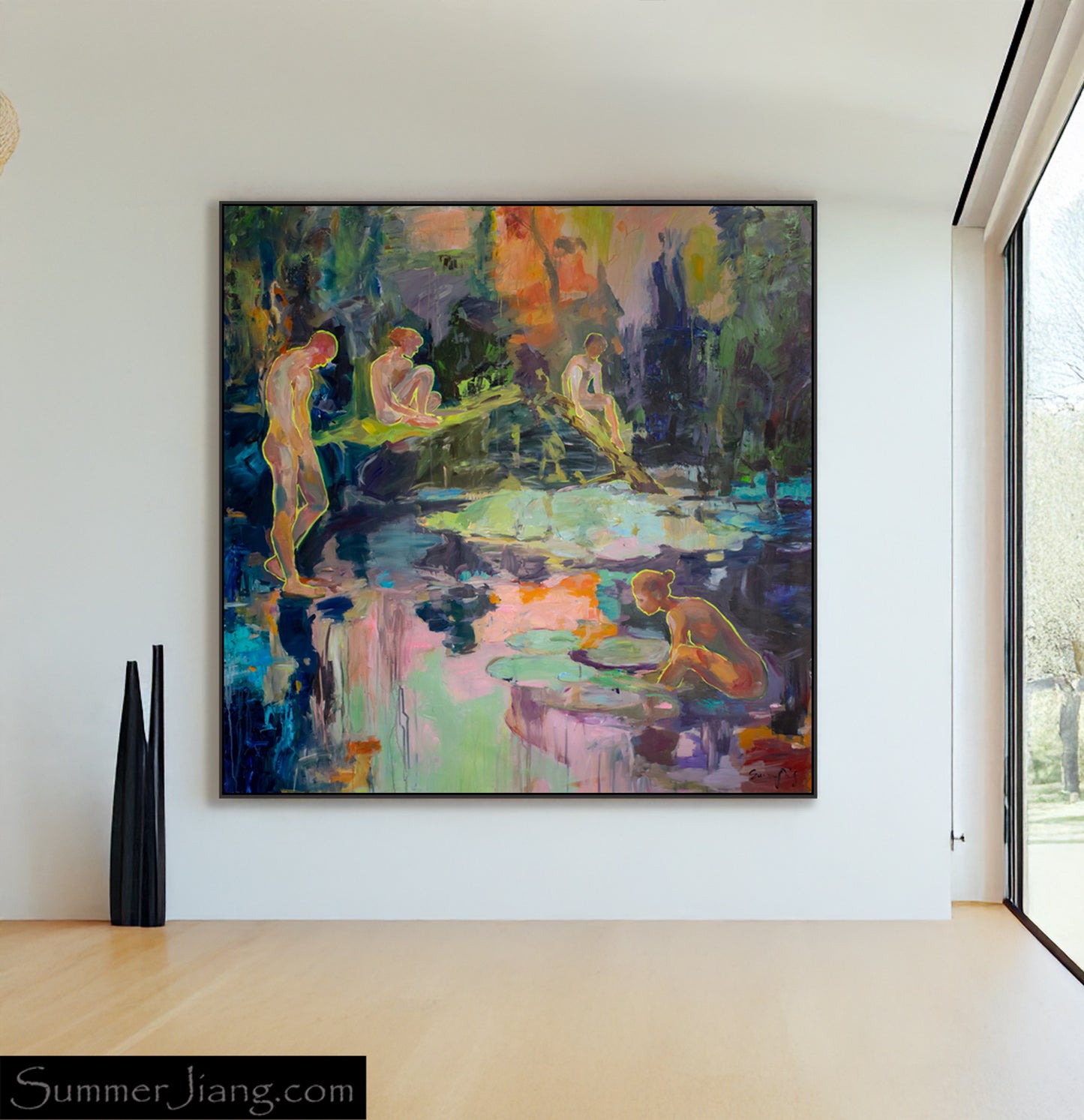 Artist: Summer Jiang - Quiet Water | Frequency 5.1 - Soft pastels, fluid abstract forms, watercolor technique, tranquil mood