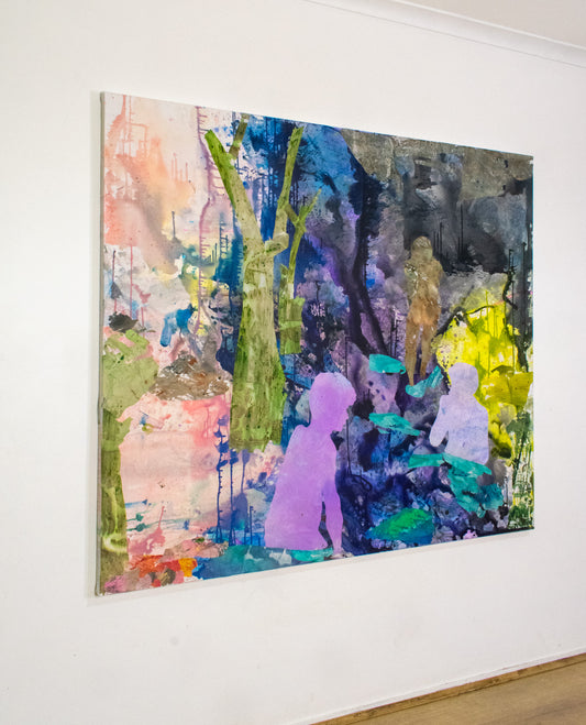 Artist: Summer Jiang - The Search | Frequency 1.5: Dreamy, muted tones, layered textures, abstract mixed media style