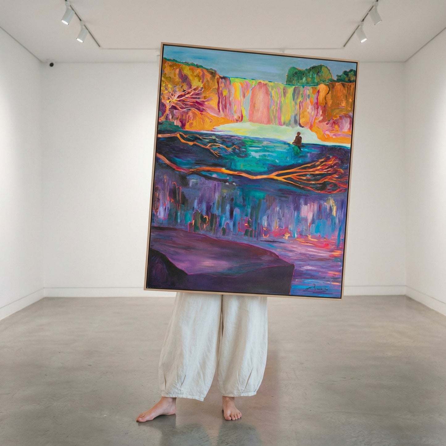 Between Two Worlds, purple, orange, pink Original Painting by Summer Jiang