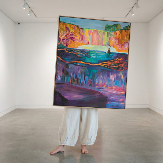 Between Two Worlds, purple, orange, pink Original Painting by Summer Jiang