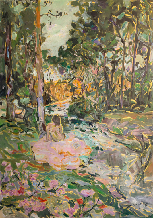 Stay, green, pink Original Painting by Summer Jiang