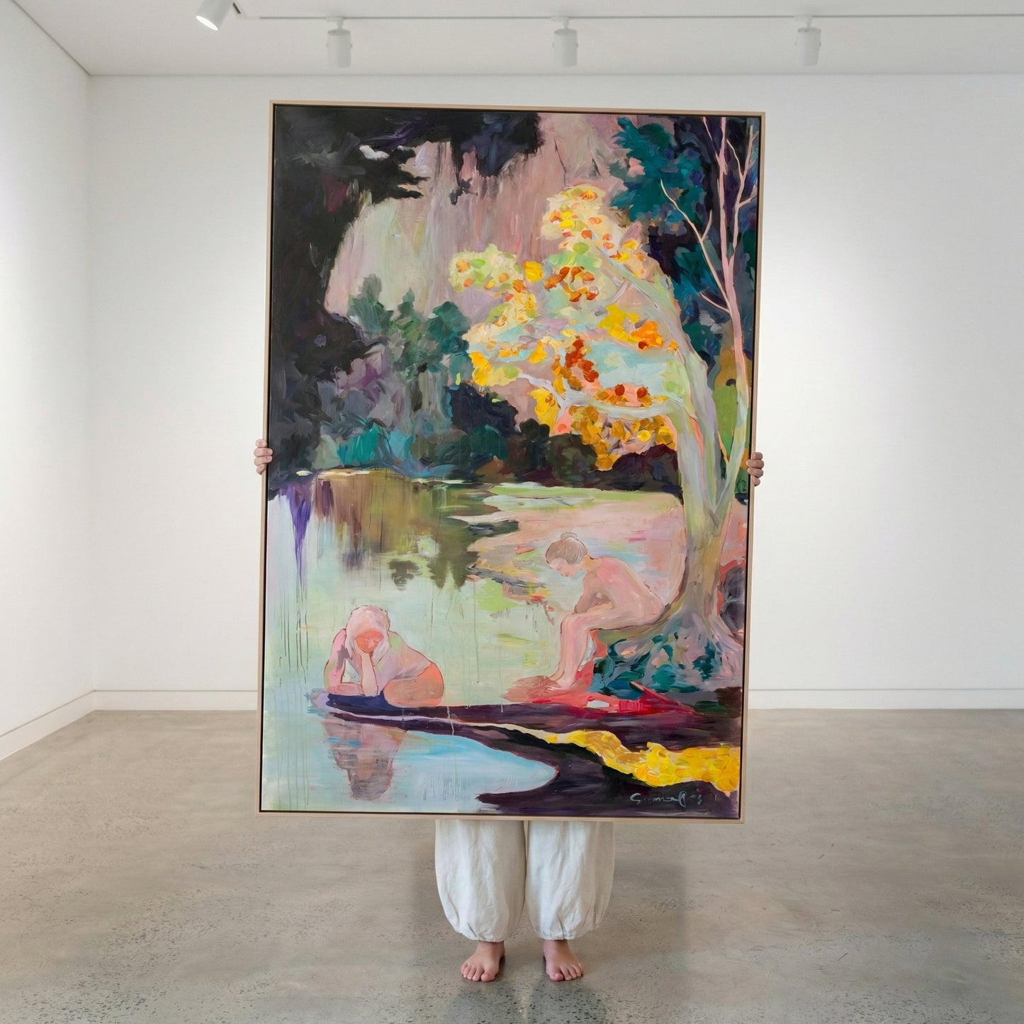 Soundless, green, yellow, pink Original Painting by Summer Jiang