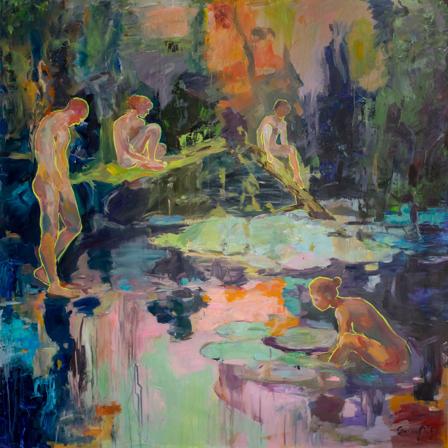 We Exist, green, pink, blue Original Painting by Summer Jiang