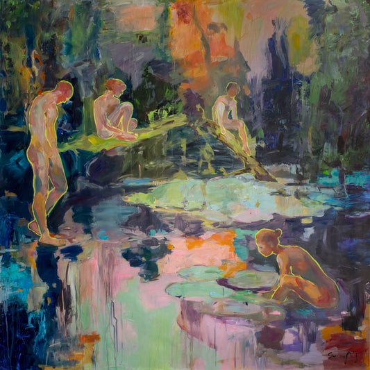 We Exist, green, pink, blue Original Painting by Summer Jiang