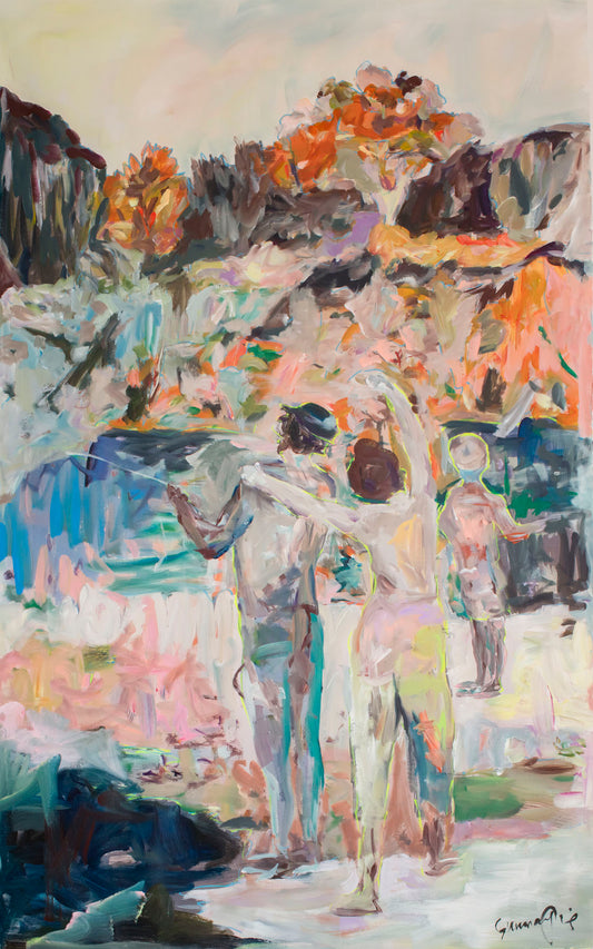 The life I planned, pink, orange, blue Original Painting by Summer Jiang