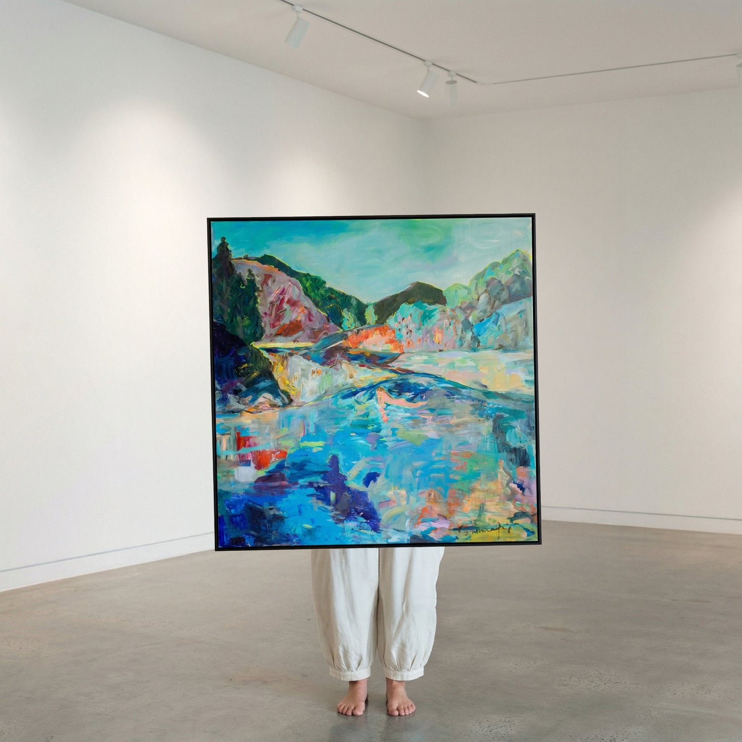 River washes me, blue, pink, green Original Painting by Summer Jiang