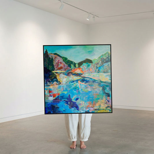 River washes me, blue, pink, green Original Painting by Summer Jiang