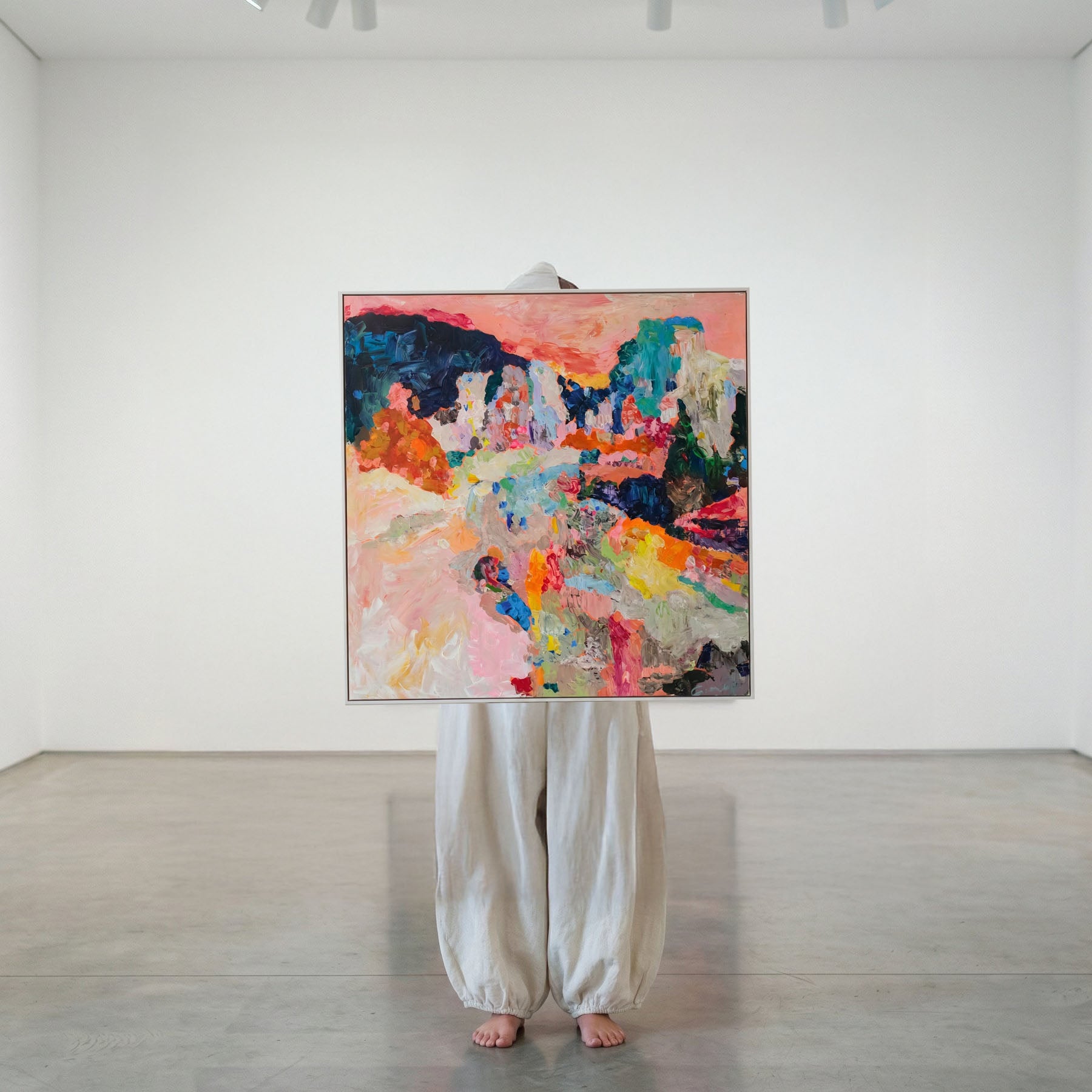 Far From Home, pink, blue Original Painting by Summer Jiang