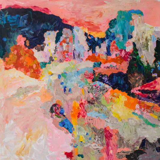 Far From Home, pink, blue Original Painting by Summer Jiang