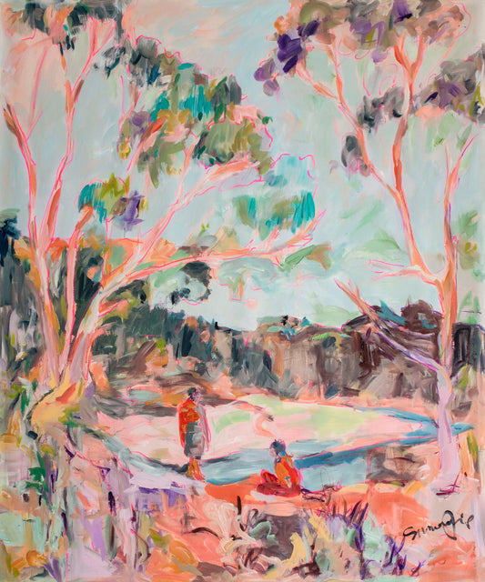 No words, pink, green, brown Original Painting by Summer Jiang