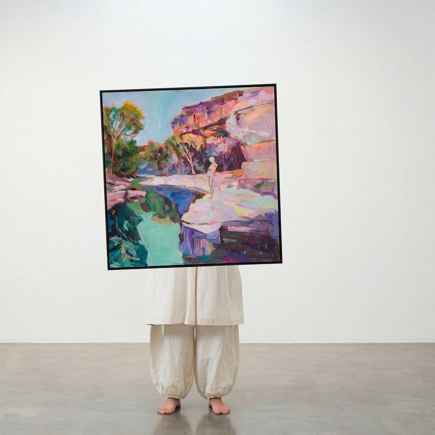 Contemplating, pink, green, blue Original Painting by Summer Jiang