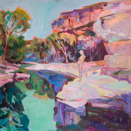 Contemplating, pink, green, blue Original Painting by Summer Jiang