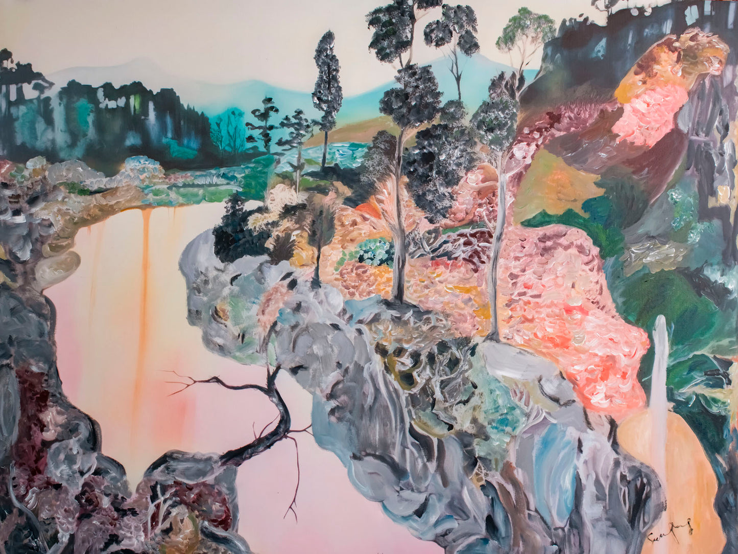 Beauty, pink, grey, green Original Painting by Summer Jiang