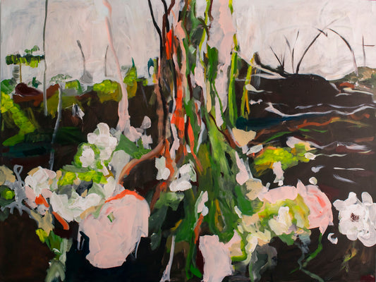 Rooted Presence, green, white, brown Original Painting by Summer Jiang