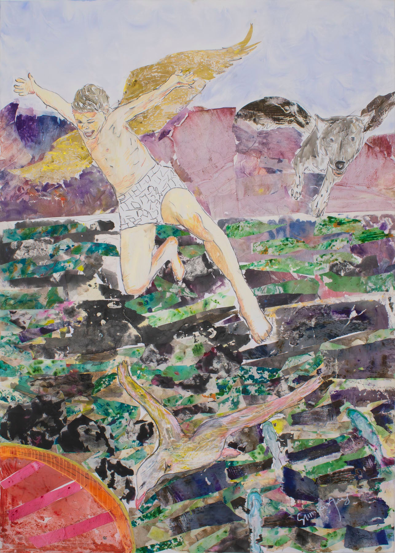 Leap of the Wild Heart, green, brown, white Original Painting by Summer Jiang