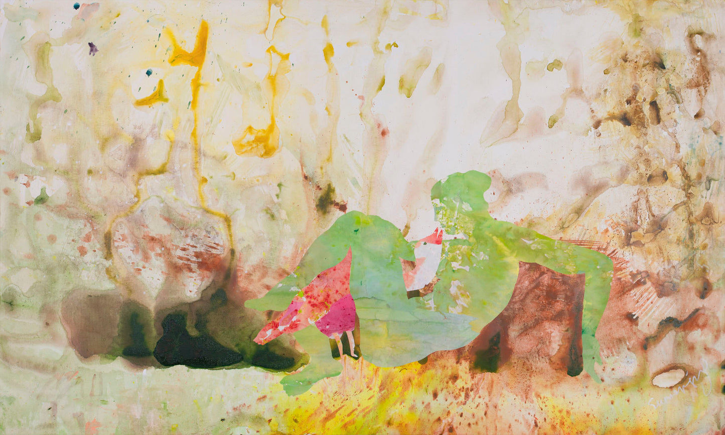 Swan's Whisper, white, green, yellow, brown Original Painting by Summer Jiang