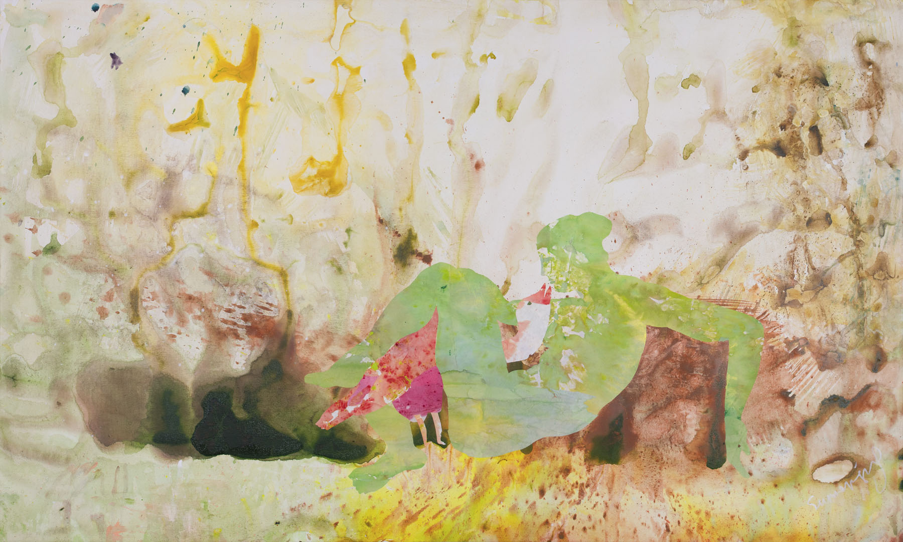 Swan's Whisper, white, green, yellow, brown Original Painting by Summer Jiang