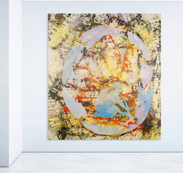 Surrender, yellow, light blue, red, black Original Painting by Summer Jiang