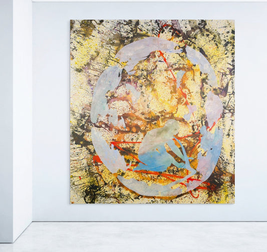 Artist: Summer Jiang - The Shattering | Abstract, vivid colors, dynamic brushwork, fragmented forms, energetic composition.
