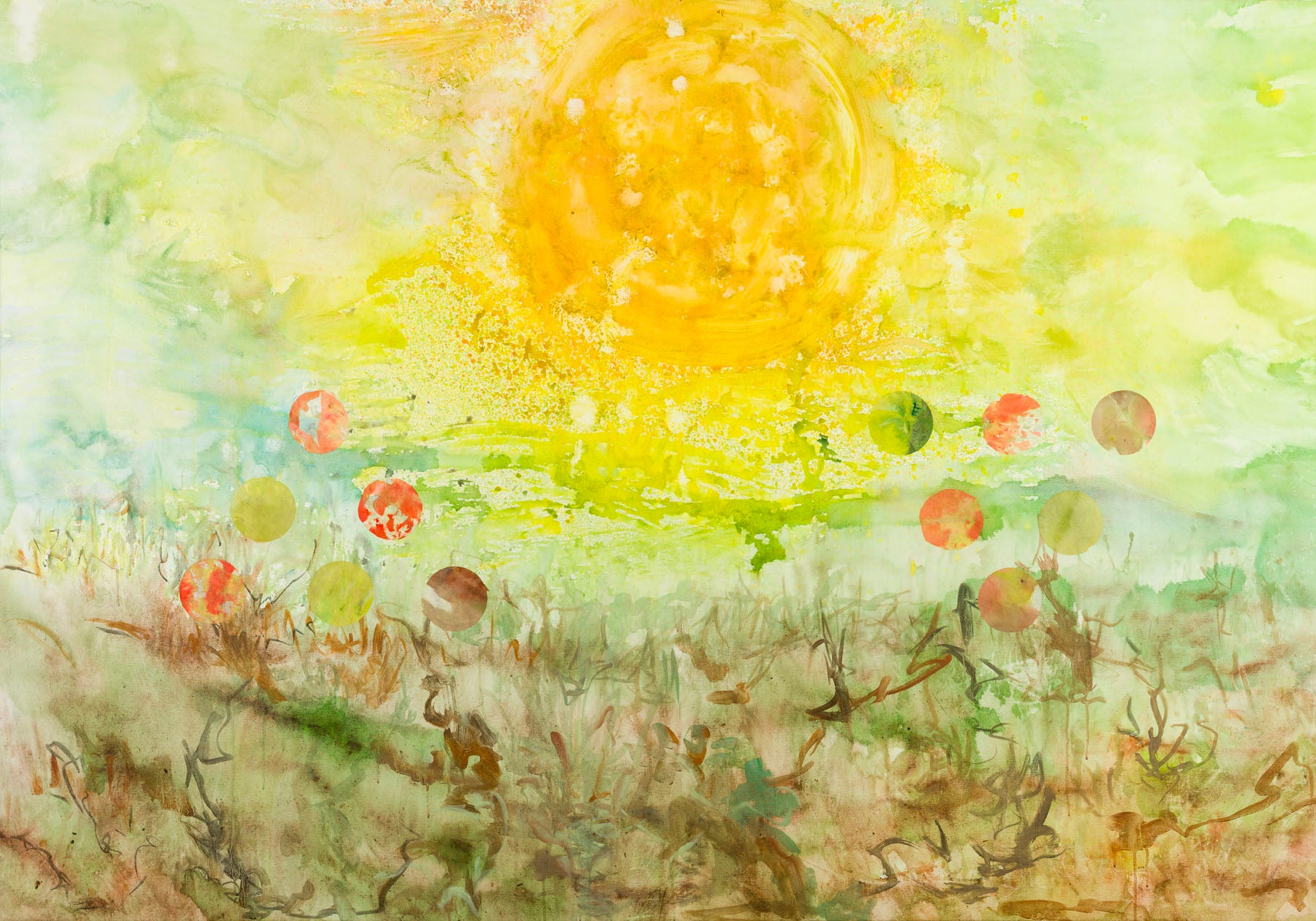 Cycle Without Resistance, yellow, green, brown Limited Edition Print by Summer Jiang