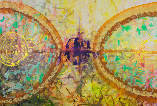 π of Life, gold, yellow, green, purple Original Painting by Summer Jiang