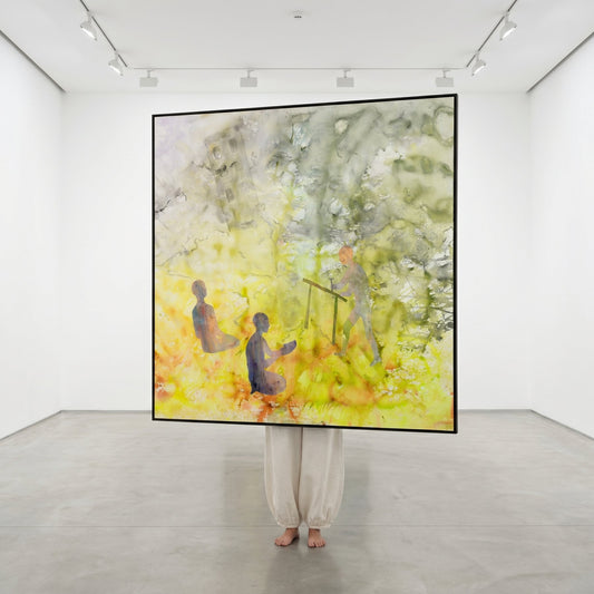 Between the Old and New, yellow, white, grey Original Painting by Summer Jiang