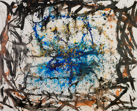 In Tragedy Life is Beautiful, white, black, blue Original Painting by Summer Jiang