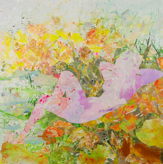 Merge, pink, yellow, green, orange Original Painting by Summer Jiang