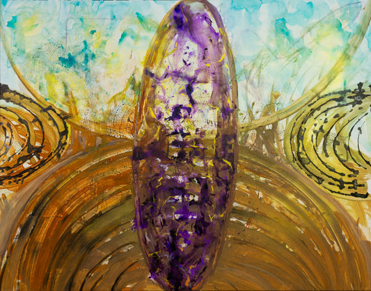 Remembrance, gold, purple, aqua Original Painting by Summer Jiang