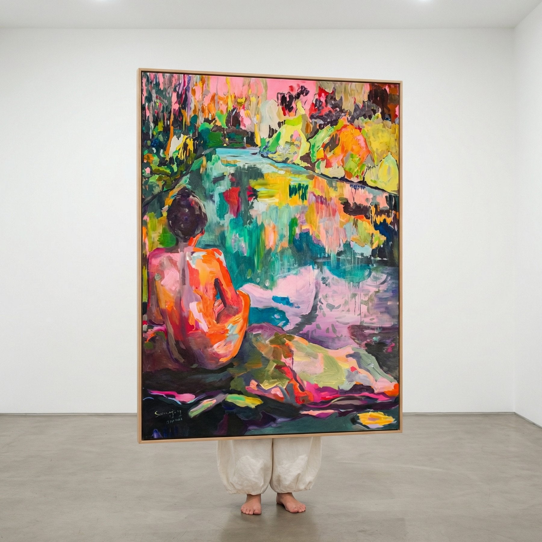 The Start of a Summer, pink, orange, green, yellow Original Painting by Summer Jiang