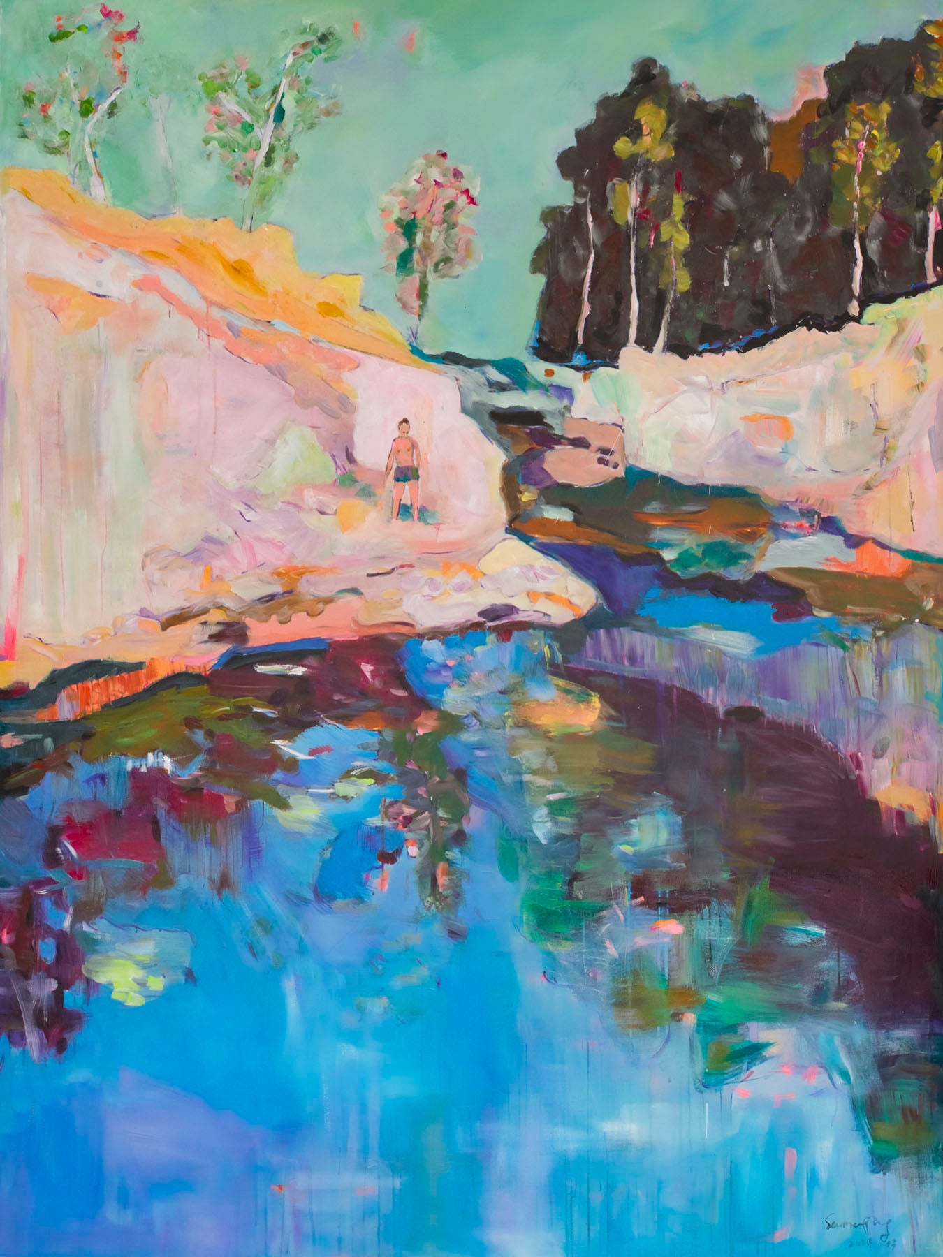 Find a Way, blue, green, pink Original Painting by Summer Jiang