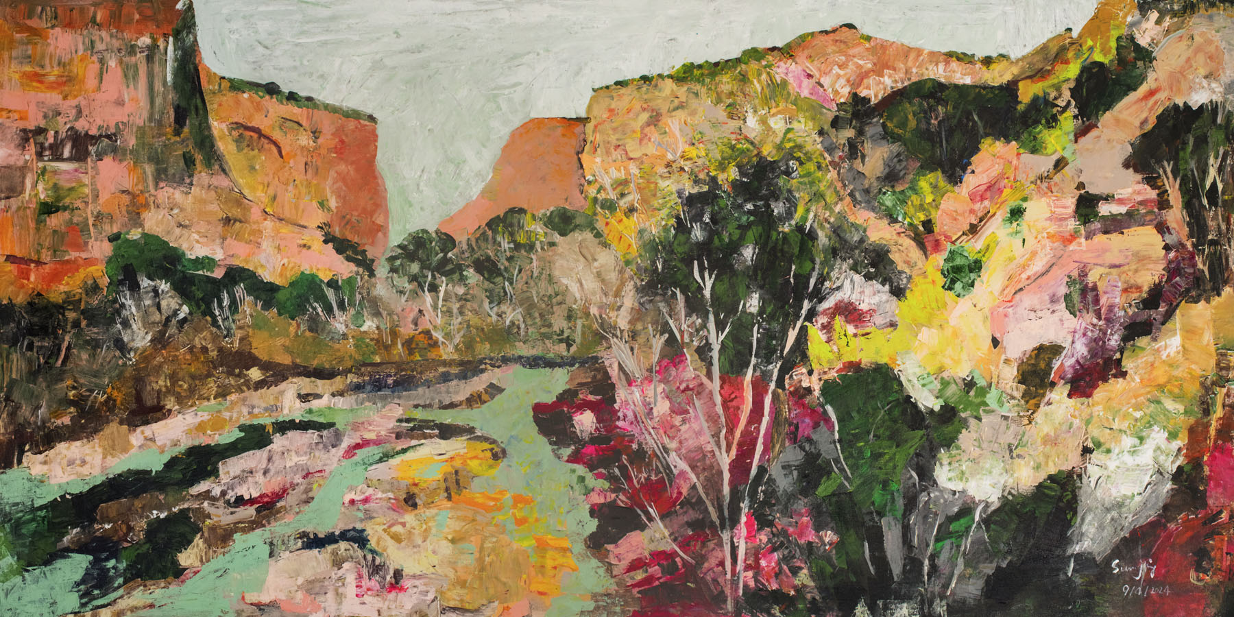 Path of Water, orange, green, pink, yellow Limited Edition Print by Summer Jiang