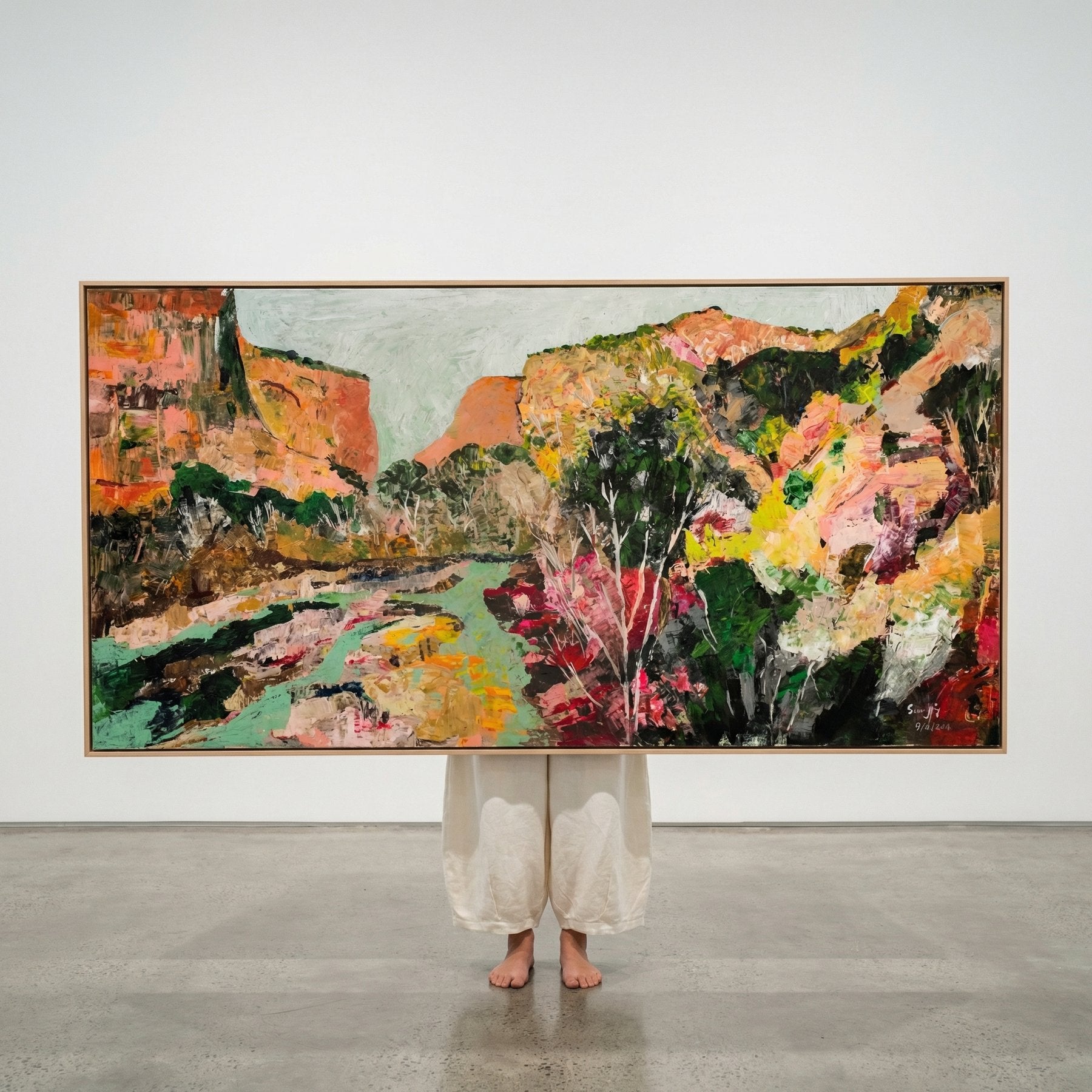 Path of Water, orange, green, pink, yellow Original Painting by Summer Jiang