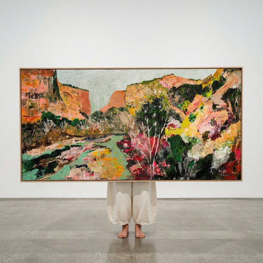 Path of Water, orange, green, pink, yellow Original Painting by Summer Jiang