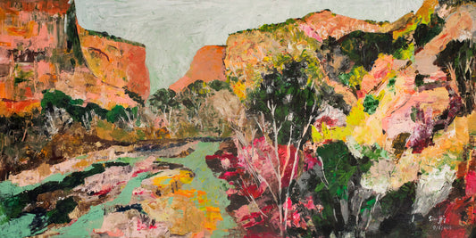 Path of Water, orange, green, pink, yellow Original Painting by Summer Jiang